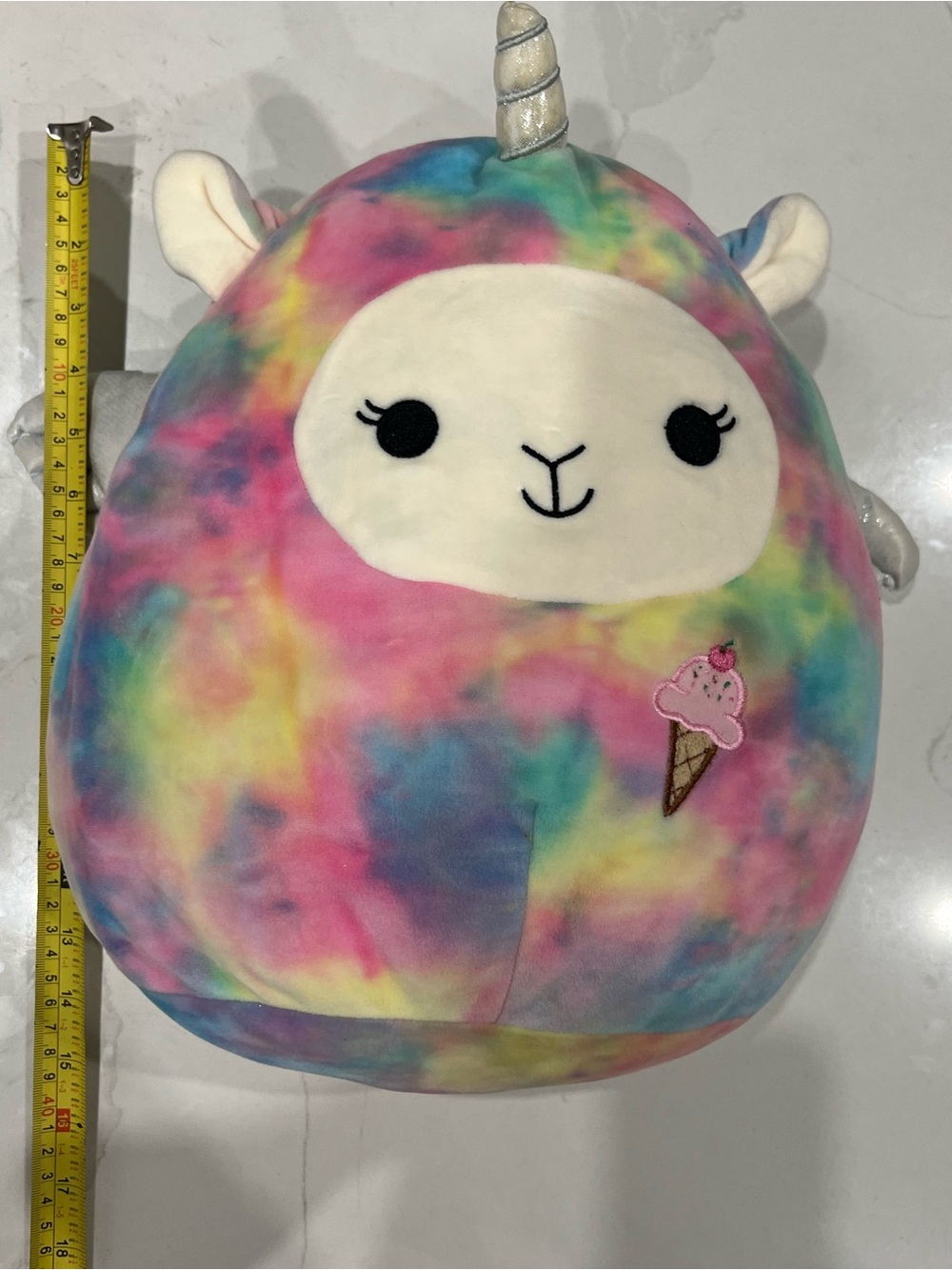 Tie-Dye Llama Unicorn Plush with Ice Cream Patch